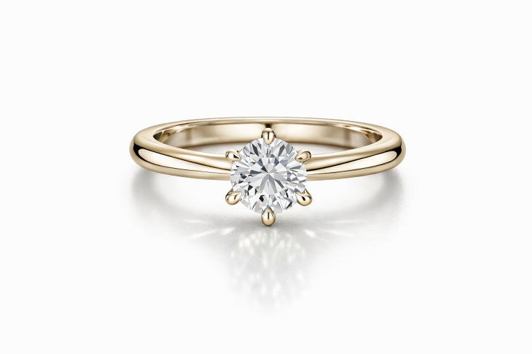 Briliáns Solitaire 0.5CT 6 karmos eljegyzési gyűrű - Sárga arany