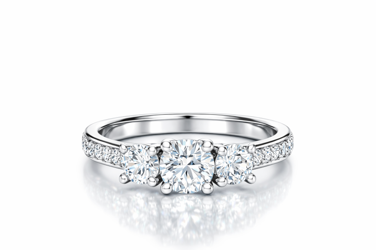 Briliáns 3 köves, oldalkövekkel 0.5CT + 2x 0.4CT eljegyzési gyűrű - Fehér arany