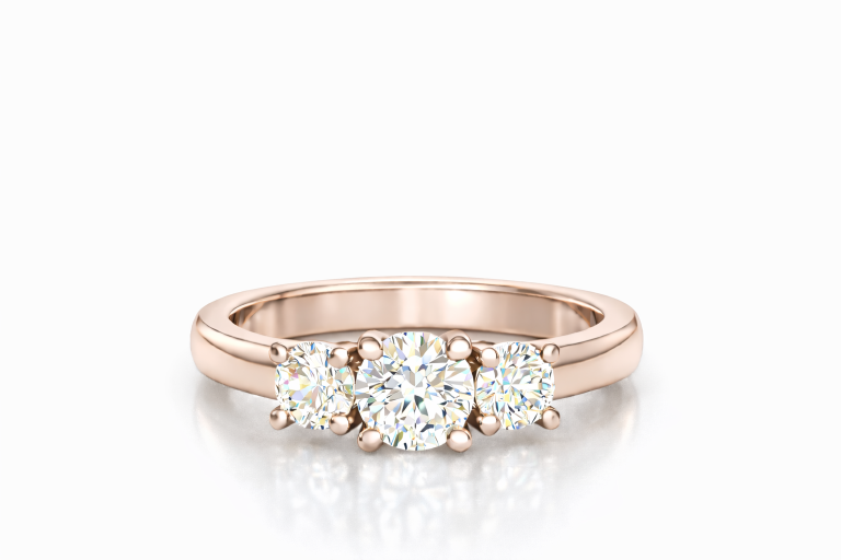 Briliáns 3 köves, oldalkövekkel 0.5CT + 2x 0.4CT eljegyzési gyűrű - Rozé arany