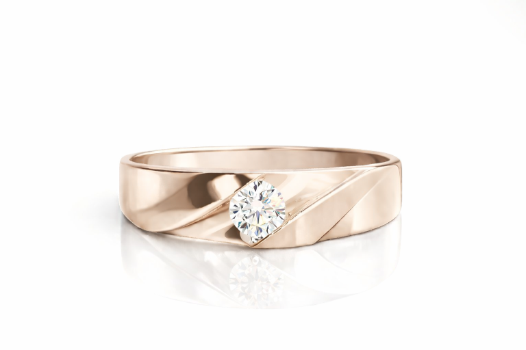 Briliáns bújtatott köves 0.07CT eljegyzési gyűrű vagy jegygyűrű - Rozé arany