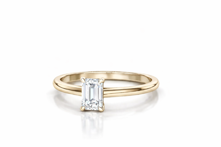 Emerald Solitaire 0.5CT eljegyzési gyűrű - Sárga arany