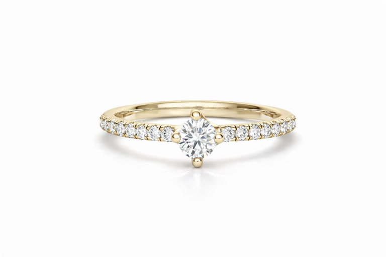 Briliáns Pavé 0.24CT eljegyzési gyűrű - Sárga arany