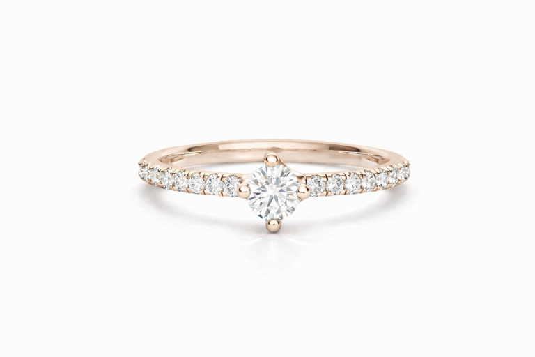 Briliáns Pavé 0.24CT eljegyzési gyűrű - Rozé arany