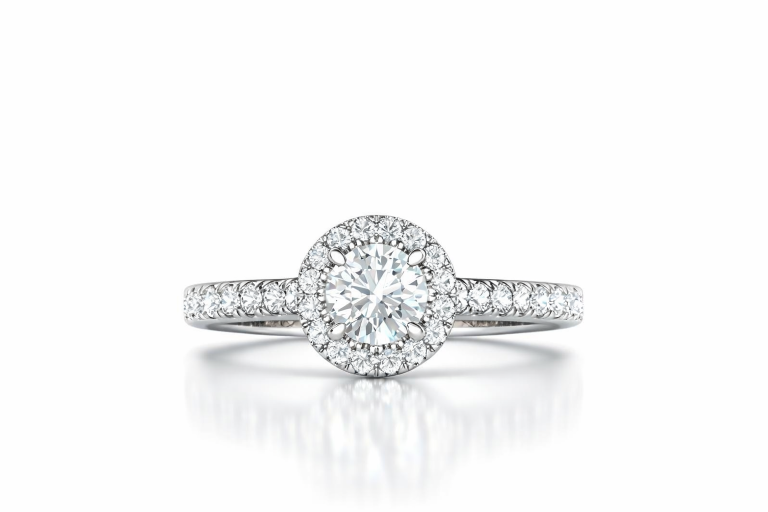 Briliáns Halo Pavé 0.5CT eljegyzési gyűrű - Fehér arany