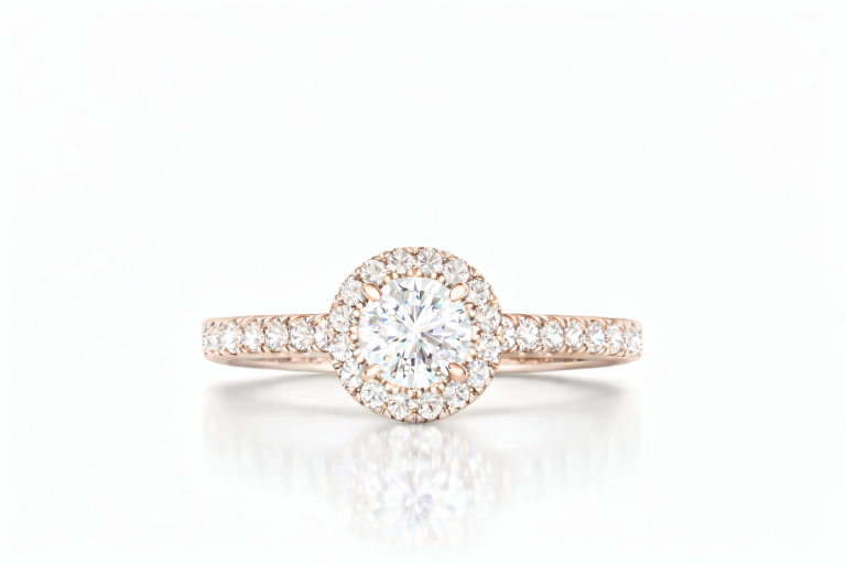 Briliáns Halo Pavé 0.5CT eljegyzési gyűrű - Rozé arany