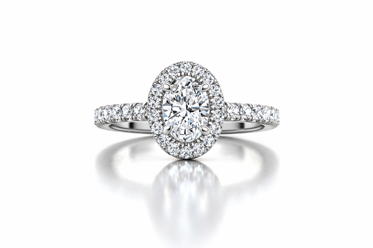 Ovális Halo Pavé 0.6CT eljegyzési gyűrű - Fehér arany