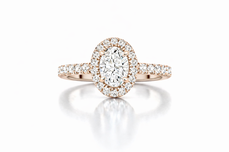 Ovális Halo Pavé 0.6CT eljegyzési gyűrű - Rozé arany