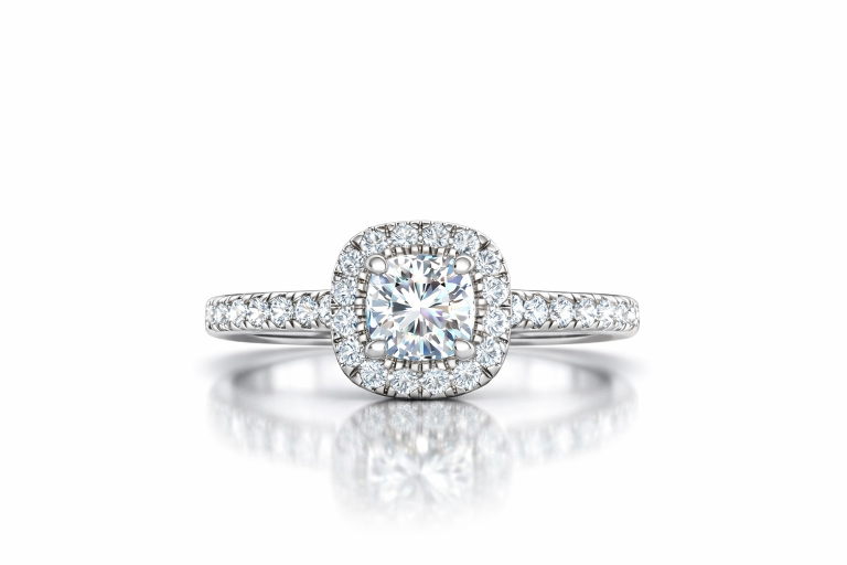 Párna Halo Pavé 0.65CT eljegyzési gyűrű - Fehér arany