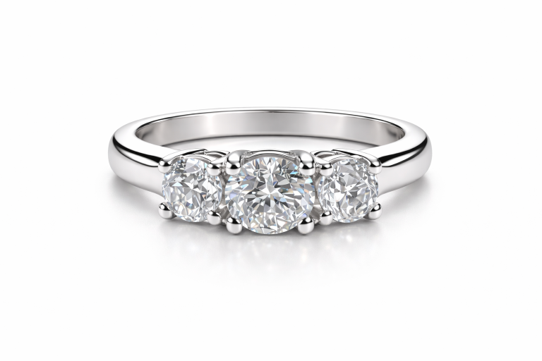 Briliáns 3 köves 0.5CT + 2x 0.4CT eljegyzési gyűrű - Fehér arany