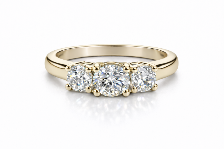 Briliáns 3 köves 0.5CT + 2x 0.4CT eljegyzési gyűrű - Sárga arany