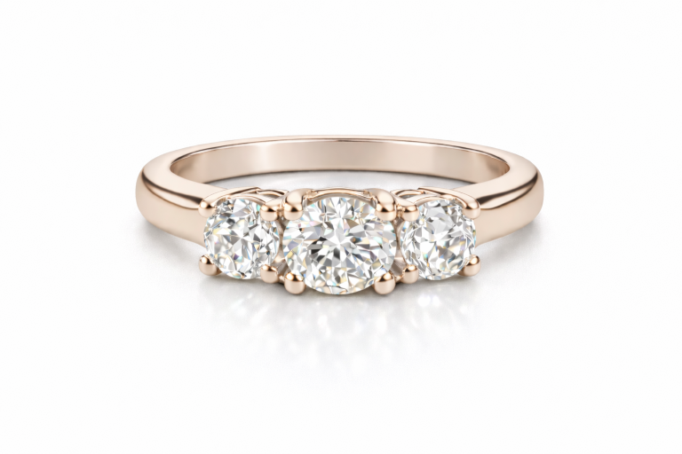 Briliáns 3 köves 0.5CT + 2x 0.4CT eljegyzési gyűrű - Rozé arany