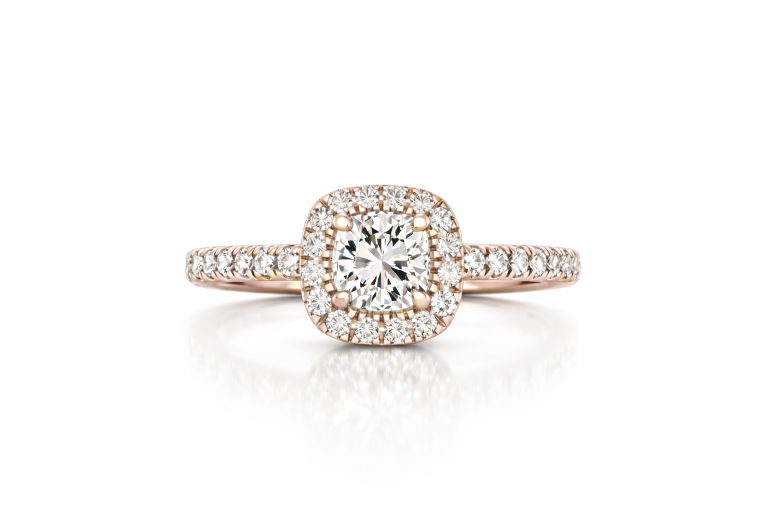 Párna Halo Pavé 0.65CT eljegyzési gyűrű - Rozé arany