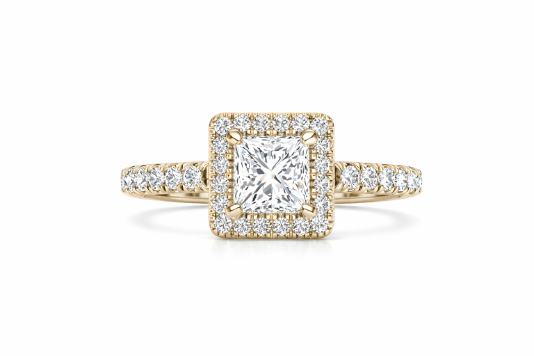 Princess Halo Pavé 0.8CT eljegyzési gyűrű - Sárga arany