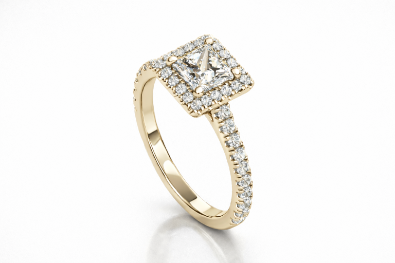 Princess Halo Pavé 0.8CT eljegyzési gyűrű - Sárga arany