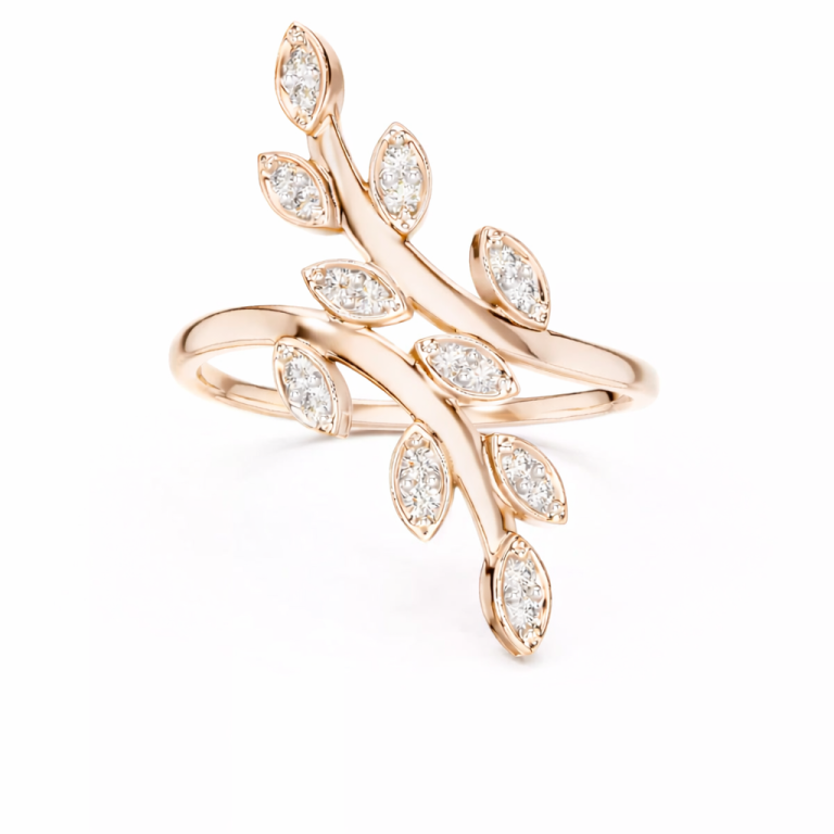 Levél formájú brilliáns köves gyűrű - Rozé arany