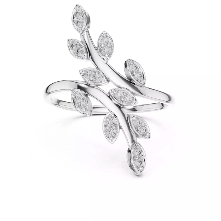 Levél formájú brilliáns köves gyűrű - Fehér arany